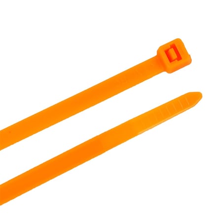 Forney Cable Tie, 8 in L, 2 in Max Bundle Dia., Orange, Nylon 6/6, 50 lb Strength, 100 PK 62021
